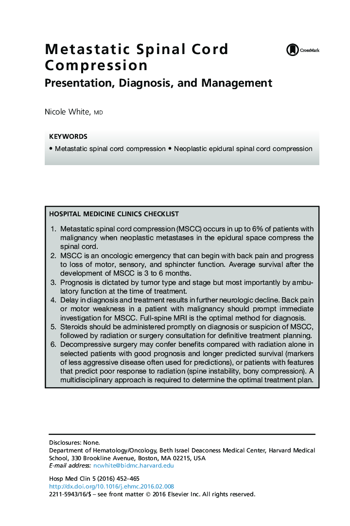 Metastatic Spinal Cord Compression