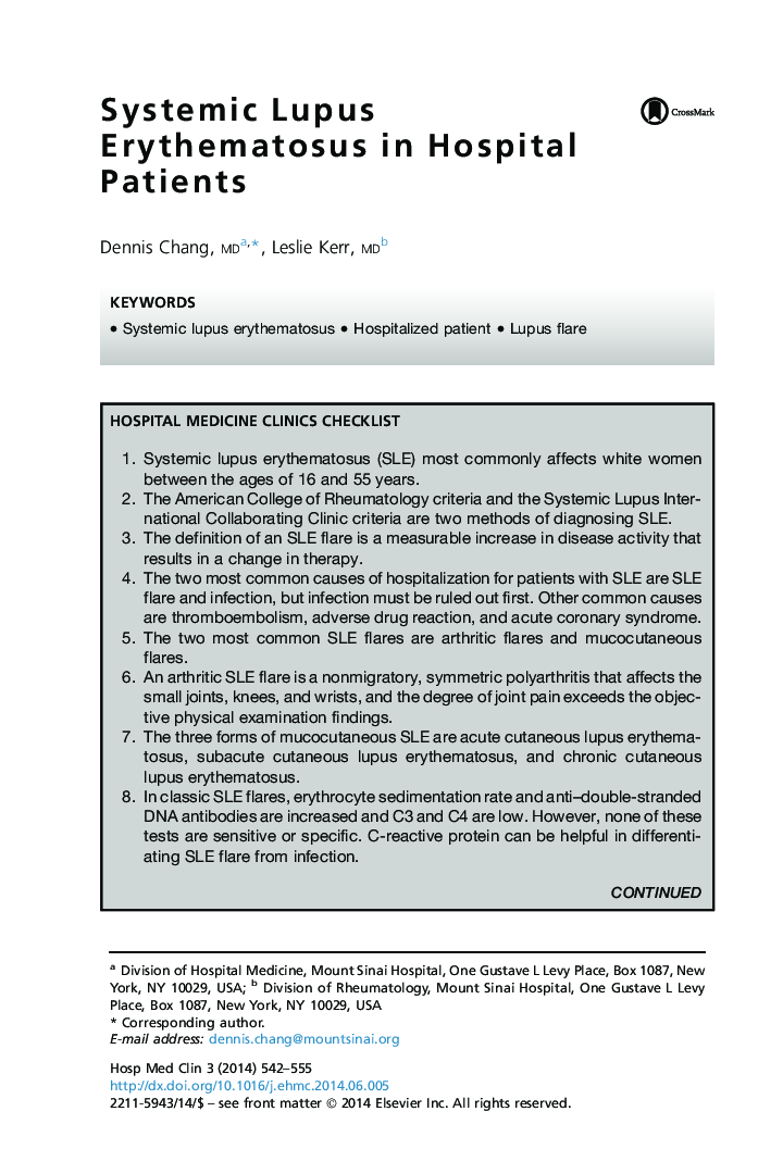 Systemic Lupus Erythematosus in Hospital Patients