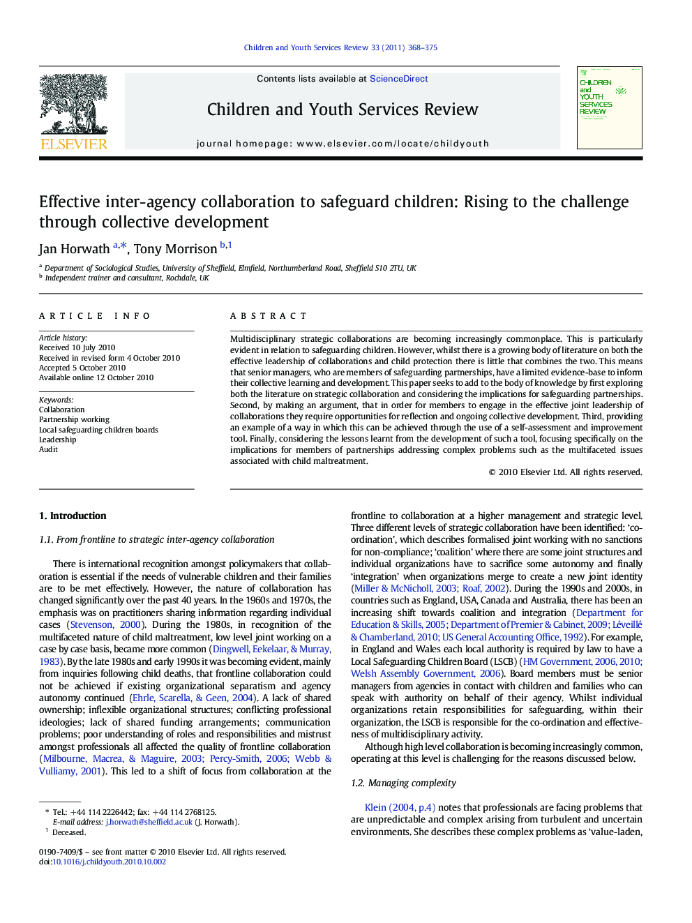 Effective inter-agency collaboration to safeguard children: Rising to the challenge through collective development