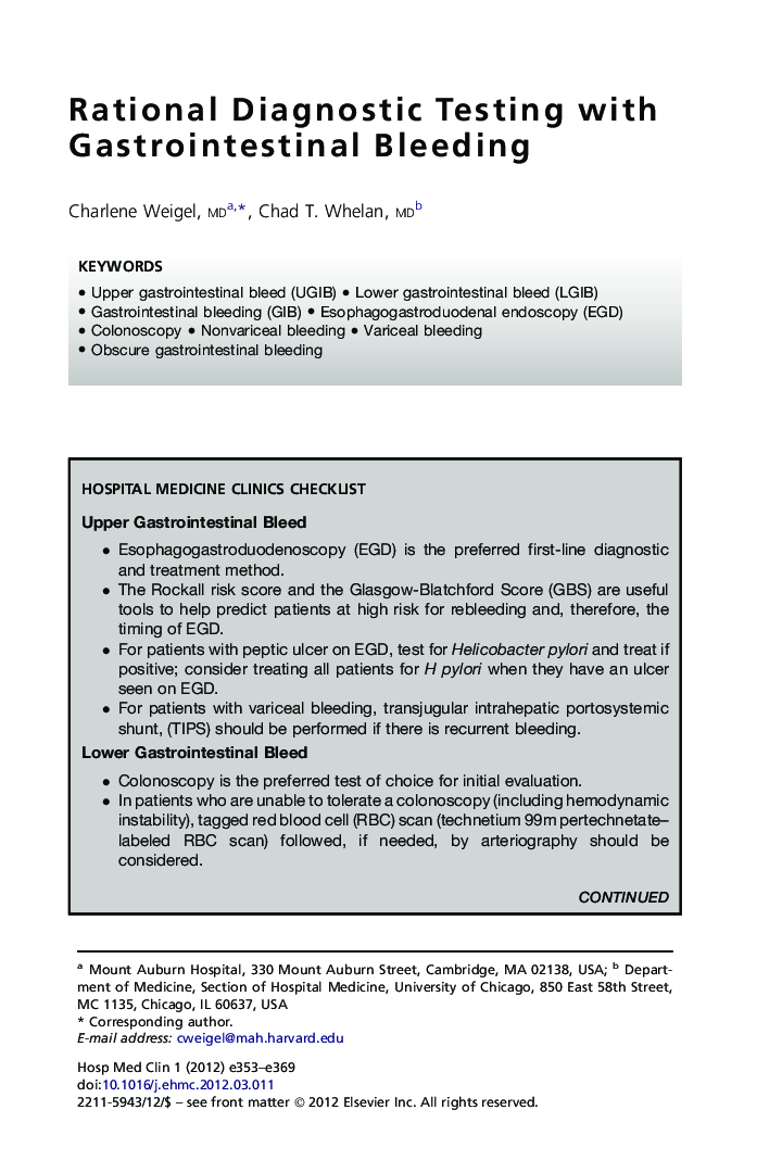 Rational Diagnostic Testing with Gastrointestinal Bleeding