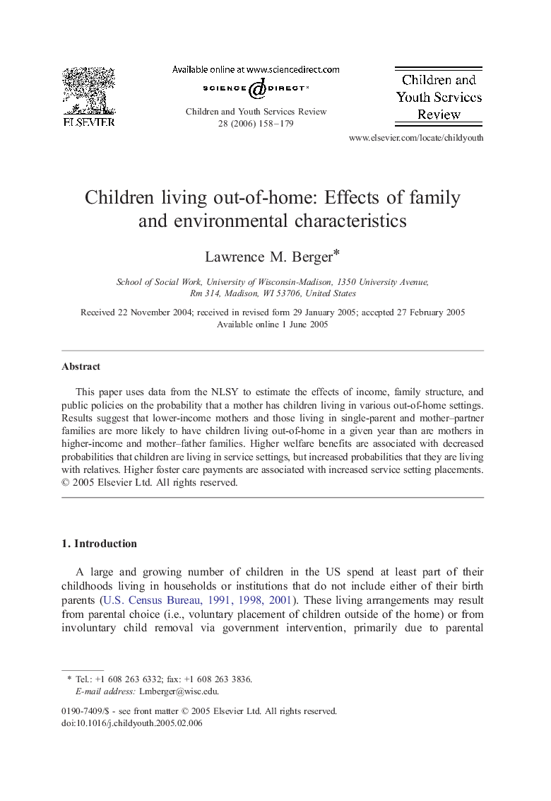 Children living out-of-home: Effects of family and environmental characteristics