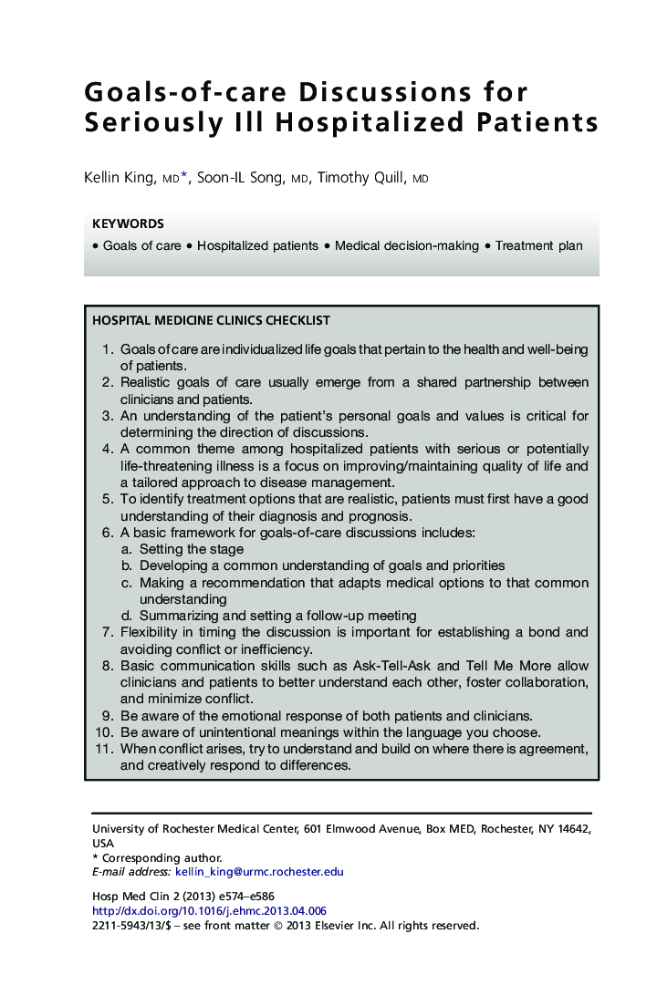 Goals-of-care Discussions for Seriously Ill Hospitalized Patients