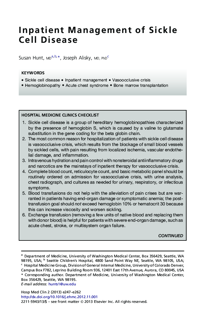 Inpatient Management of Sickle Cell Disease