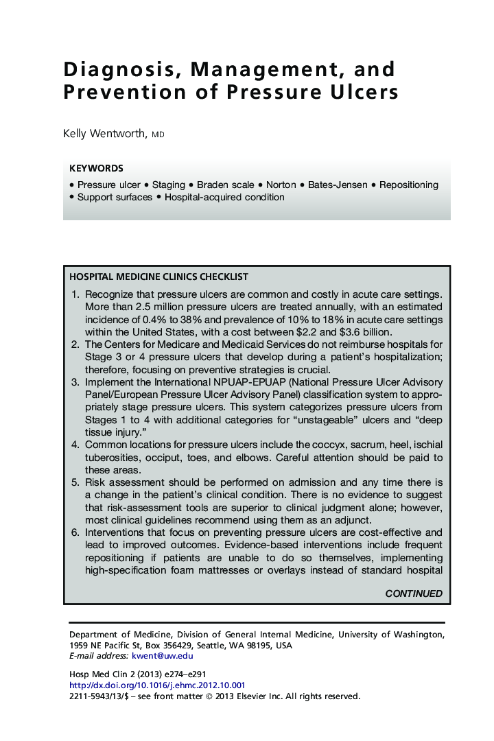 Diagnosis, Management, and Prevention of Pressure Ulcers