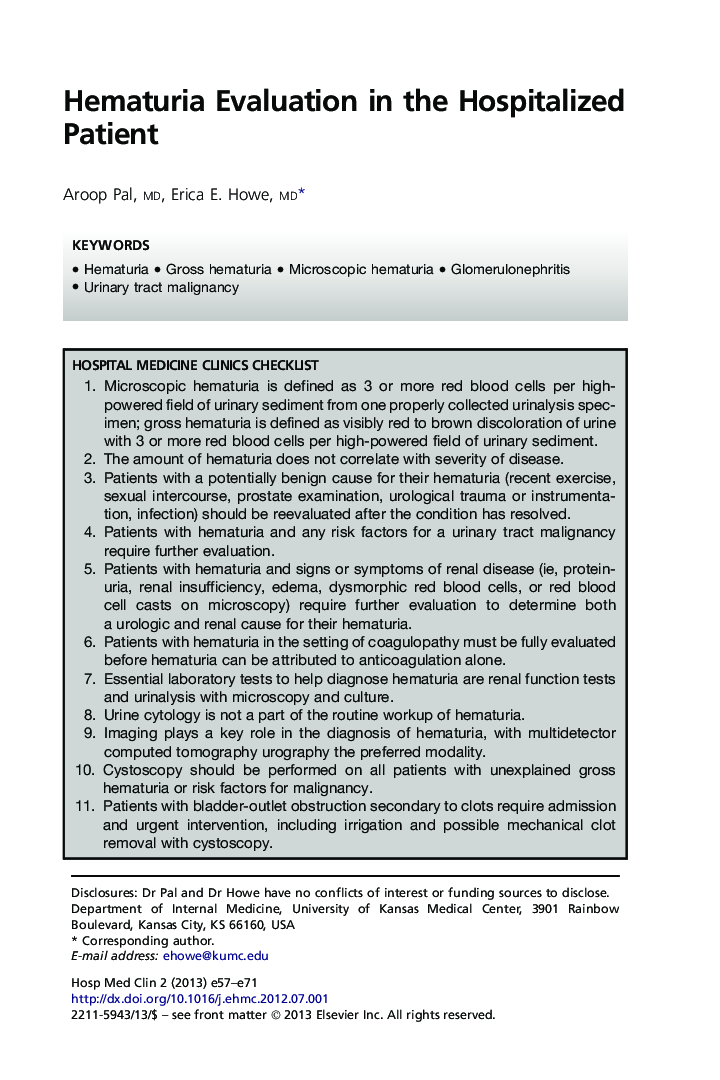 Hematuria Evaluation in the Hospitalized Patient