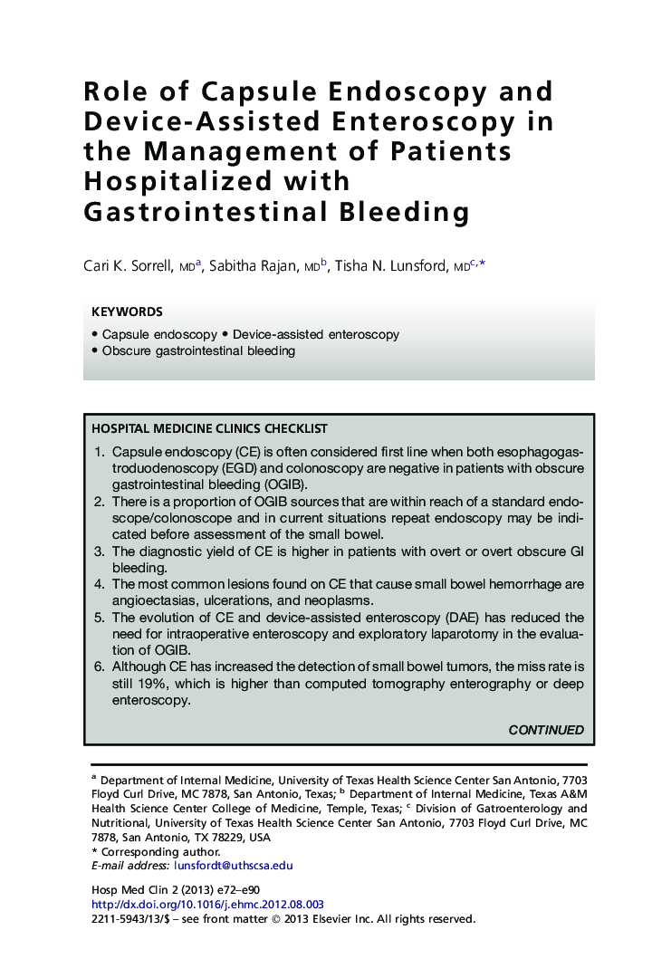 Role of Capsule Endoscopy and Device-Assisted Enteroscopy in the Management of Patients Hospitalized with Gastrointestinal Bleeding