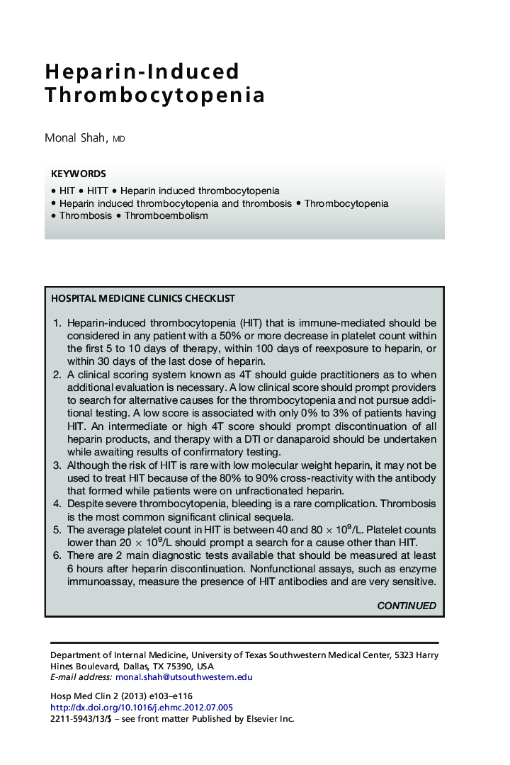 Heparin-Induced Thrombocytopenia