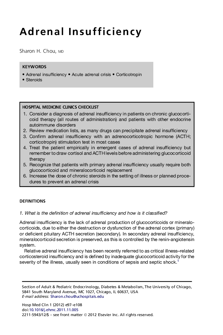 Adrenal Insufficiency