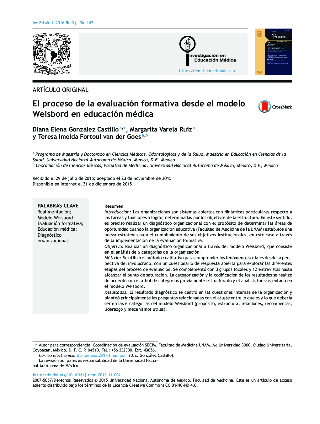 El proceso de la evaluación formativa desde el modelo Weisbord en educación médica 