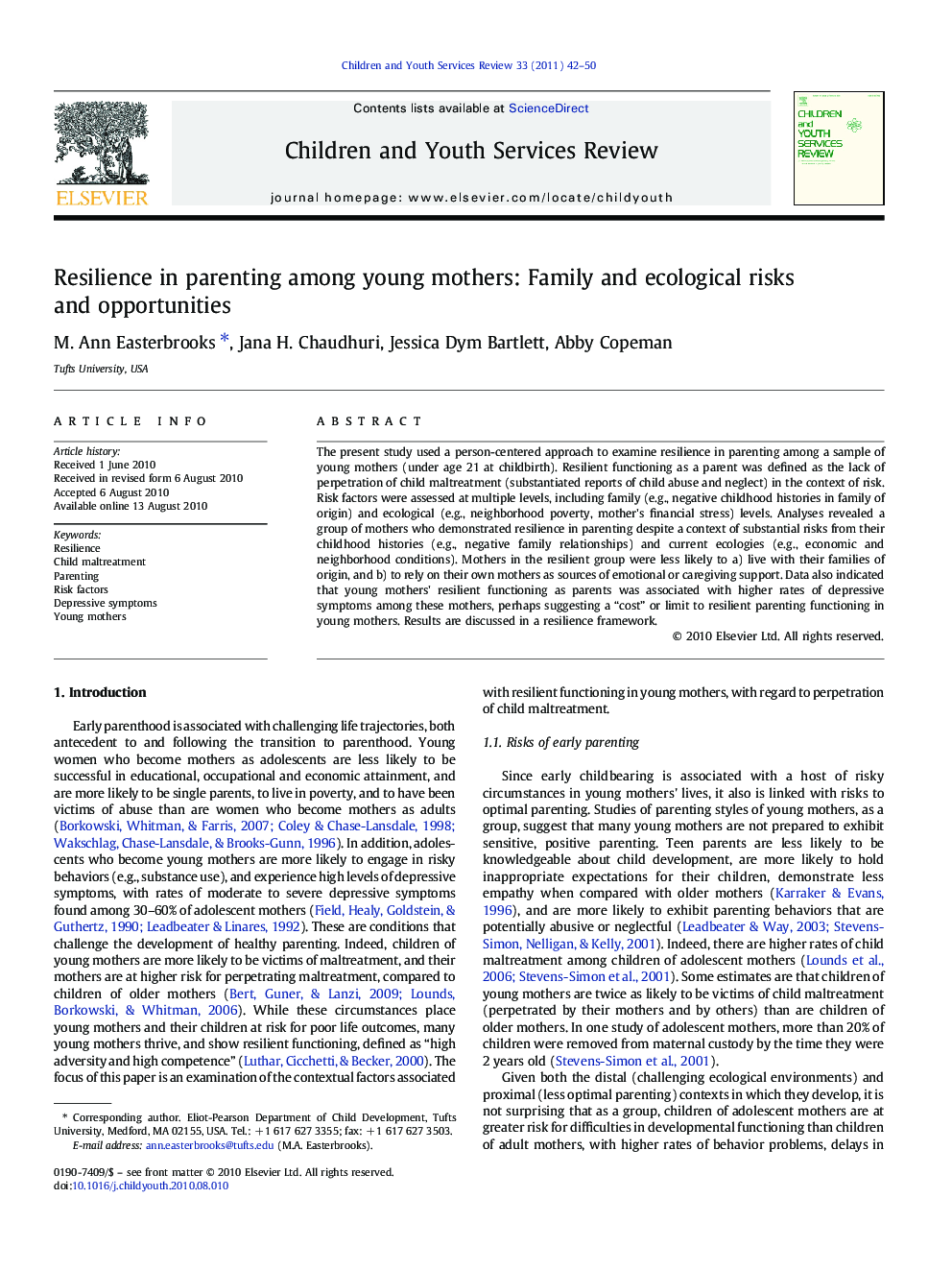 Resilience in parenting among young mothers: Family and ecological risks and opportunities