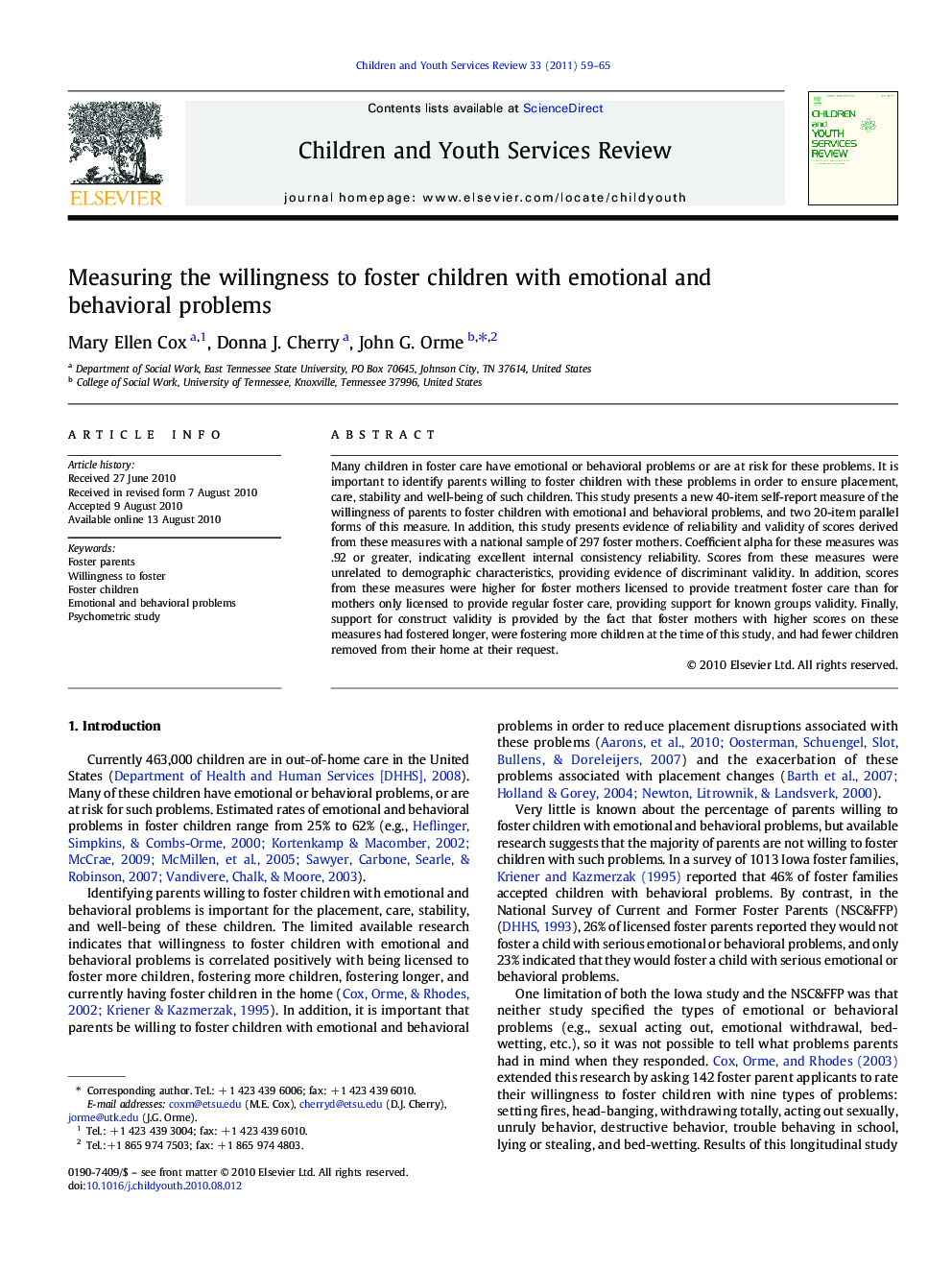 Measuring the willingness to foster children with emotional and behavioral problems