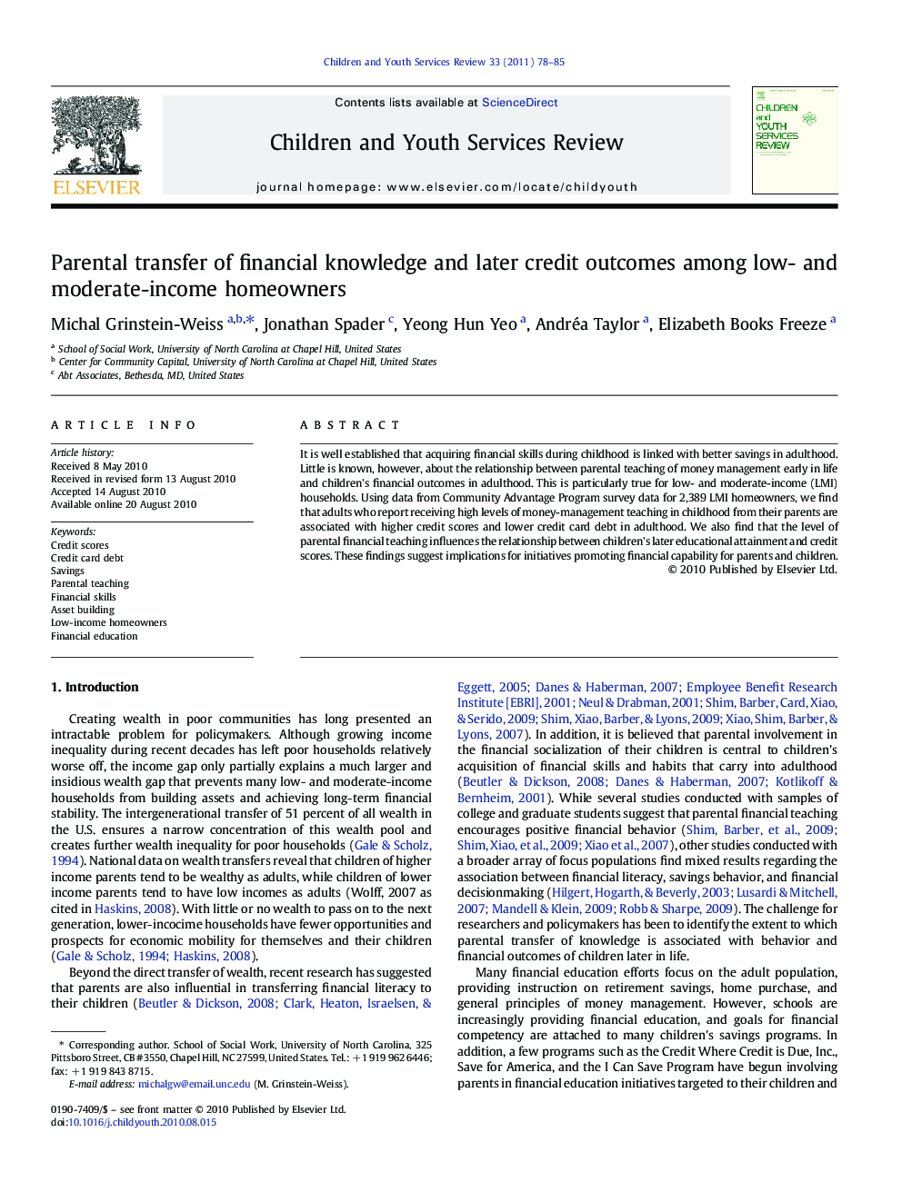 Parental transfer of financial knowledge and later credit outcomes among low- and moderate-income homeowners