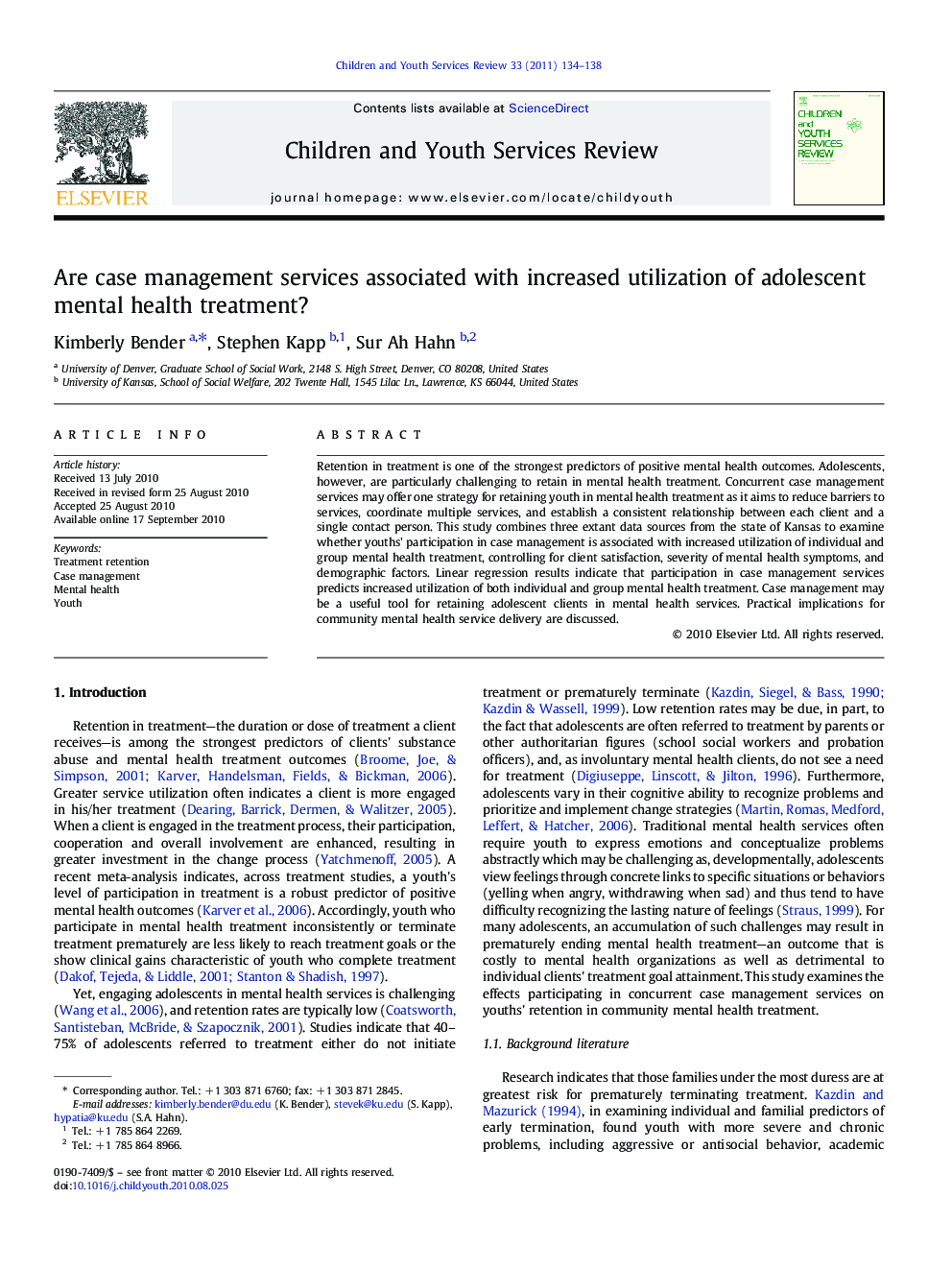 Are case management services associated with increased utilization of adolescent mental health treatment?