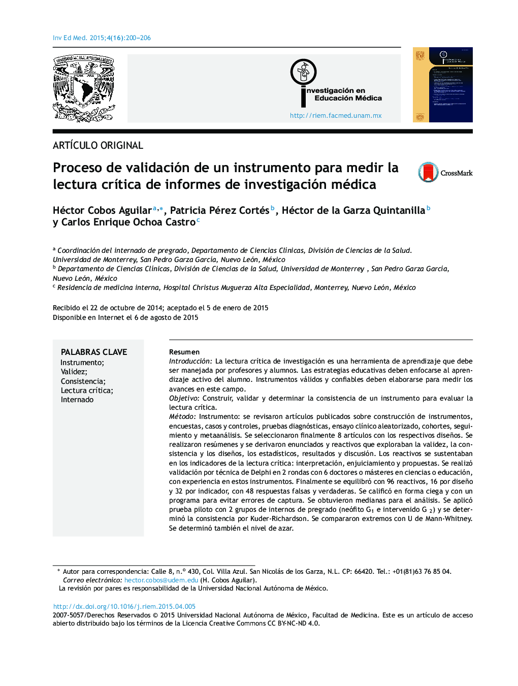 Proceso de validación de un instrumento para medir la lectura crítica de informes de investigación médica 