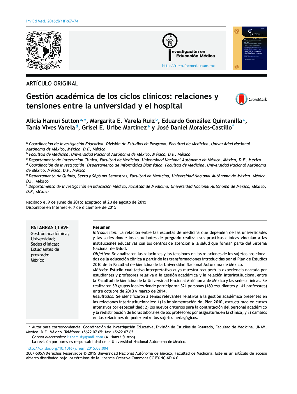 Gestión académica de los ciclos clínicos: relaciones y tensiones entre la universidad y el hospital 