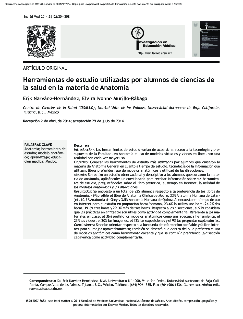 Herramientas de estudio utilizadas por alumnos de ciencias de la salud en la materia de Anatomía