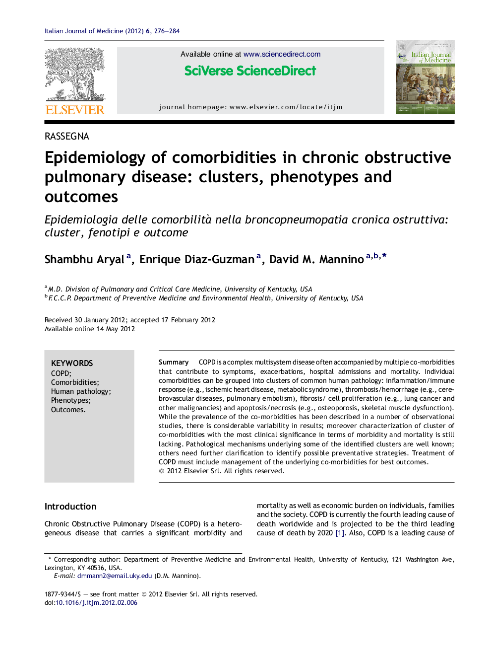 Epidemiology of comorbidities in chronic obstructive pulmonary disease: clusters, phenotypes and outcomes