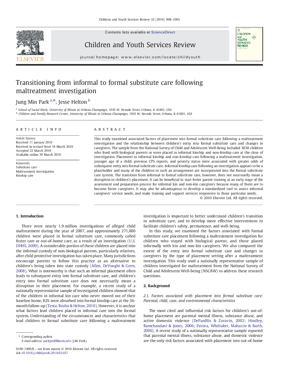 Transitioning from informal to formal substitute care following maltreatment investigation