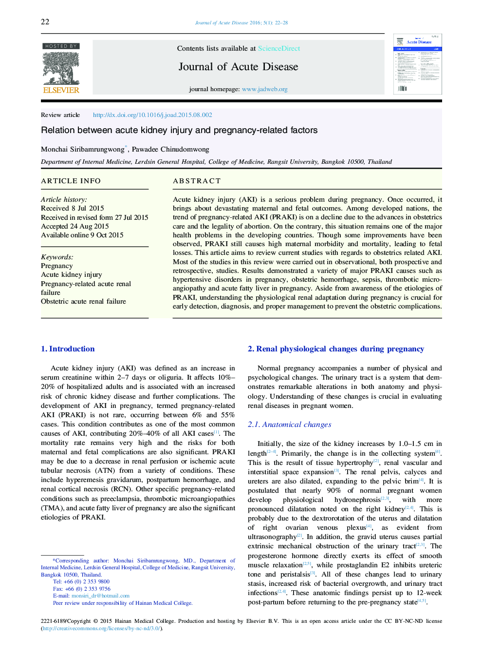 Relation between acute kidney injury and pregnancy-related factors 