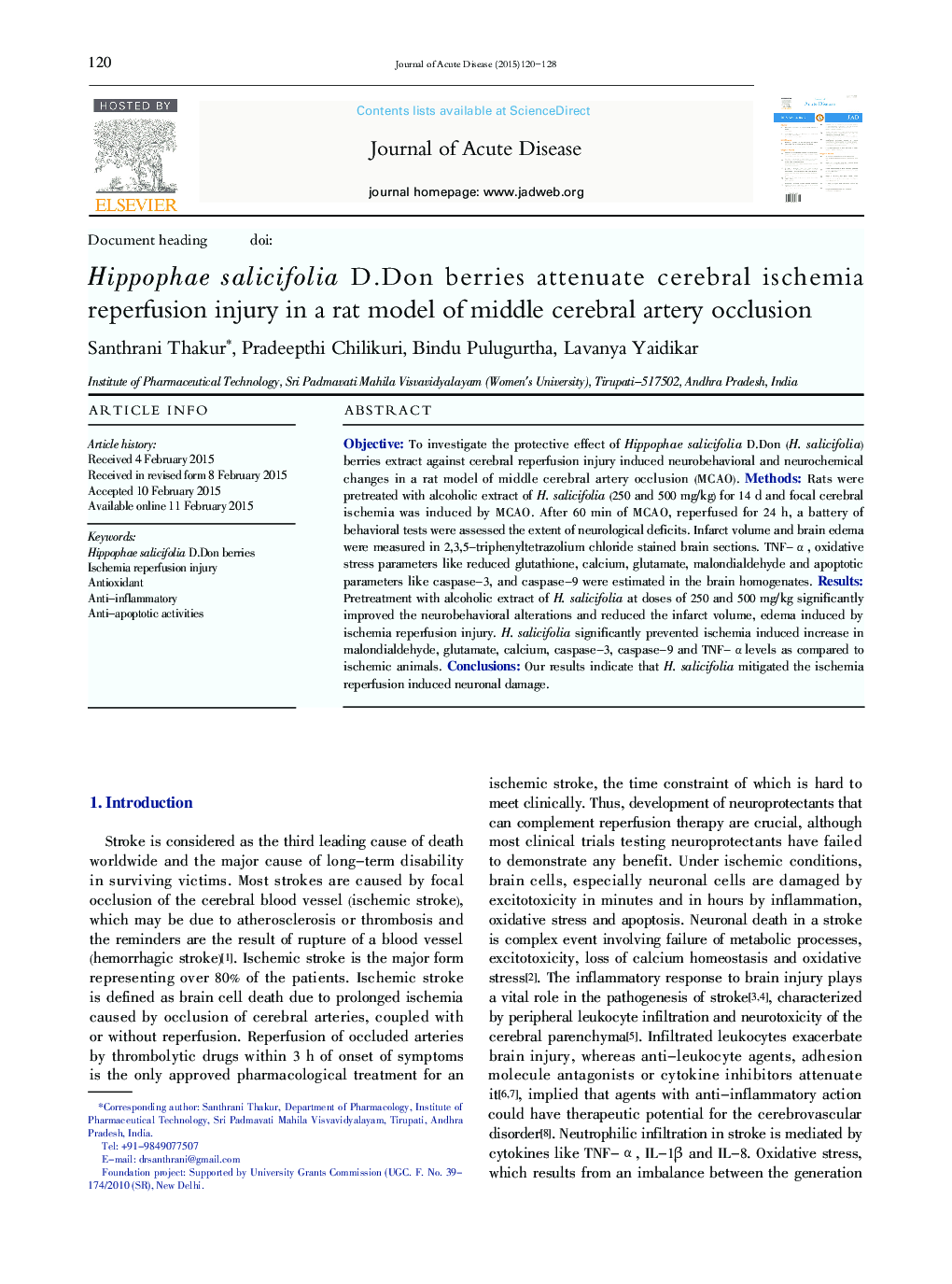 Hippophae salicifolia D.Don berries attenuate cerebral ischemia reperfusion injury in a rat model of middle cerebral artery occlusion 