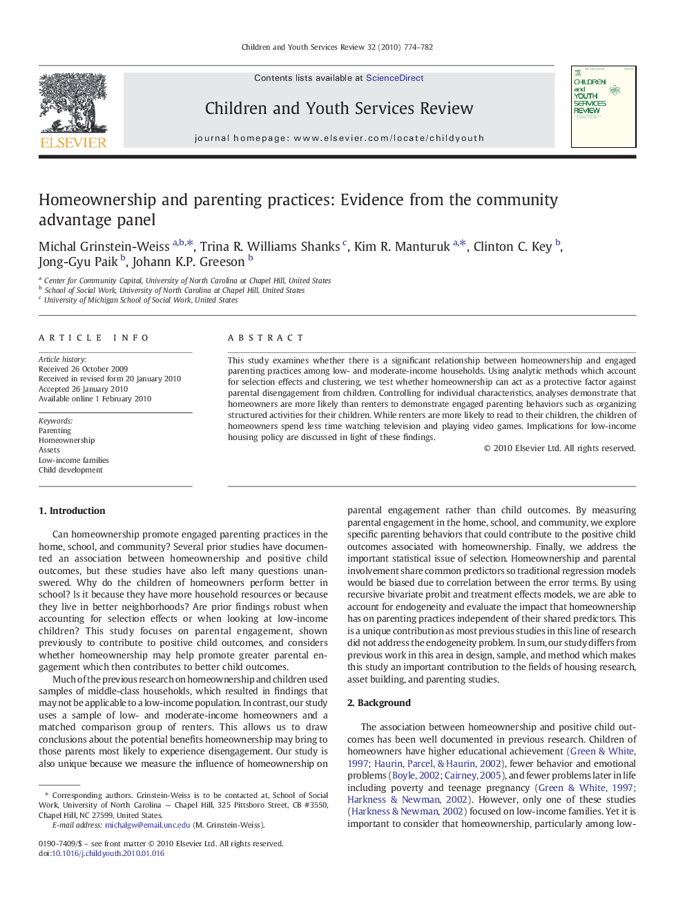 Homeownership and parenting practices: Evidence from the community advantage panel