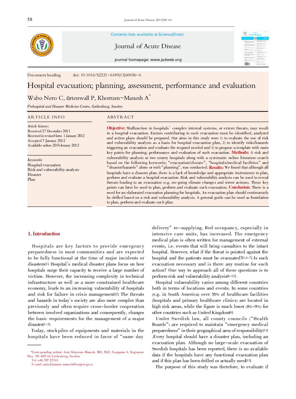 Hospital evacuation; planning, assessment, performance and evaluation 
