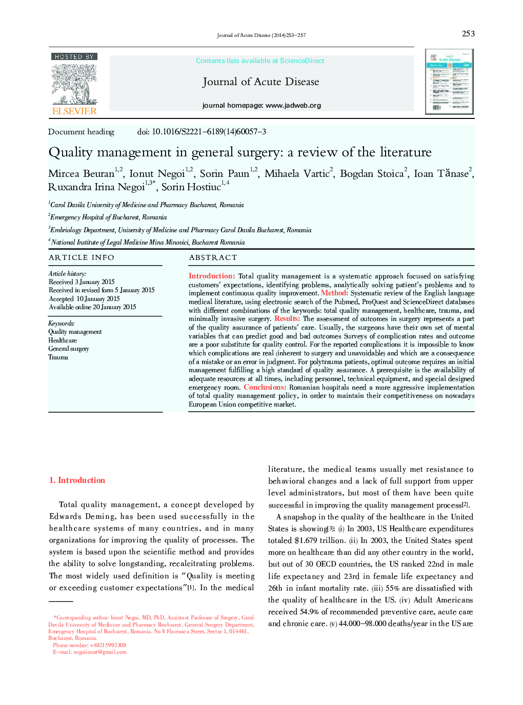 Quality management in general surgery: a review of the literature 