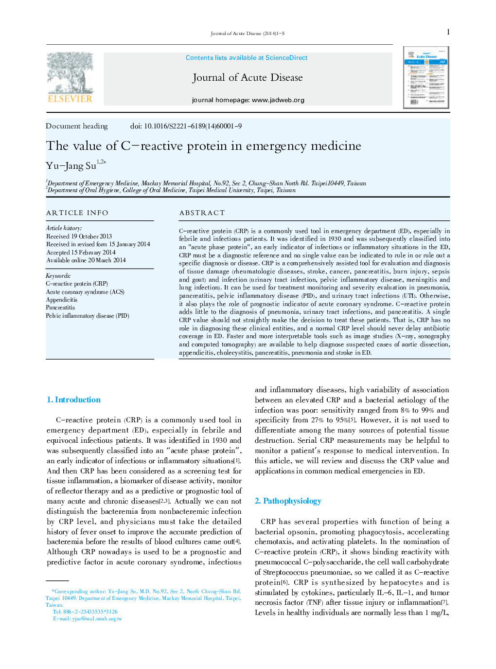 The value of C-reactive protein in emergency medicine 