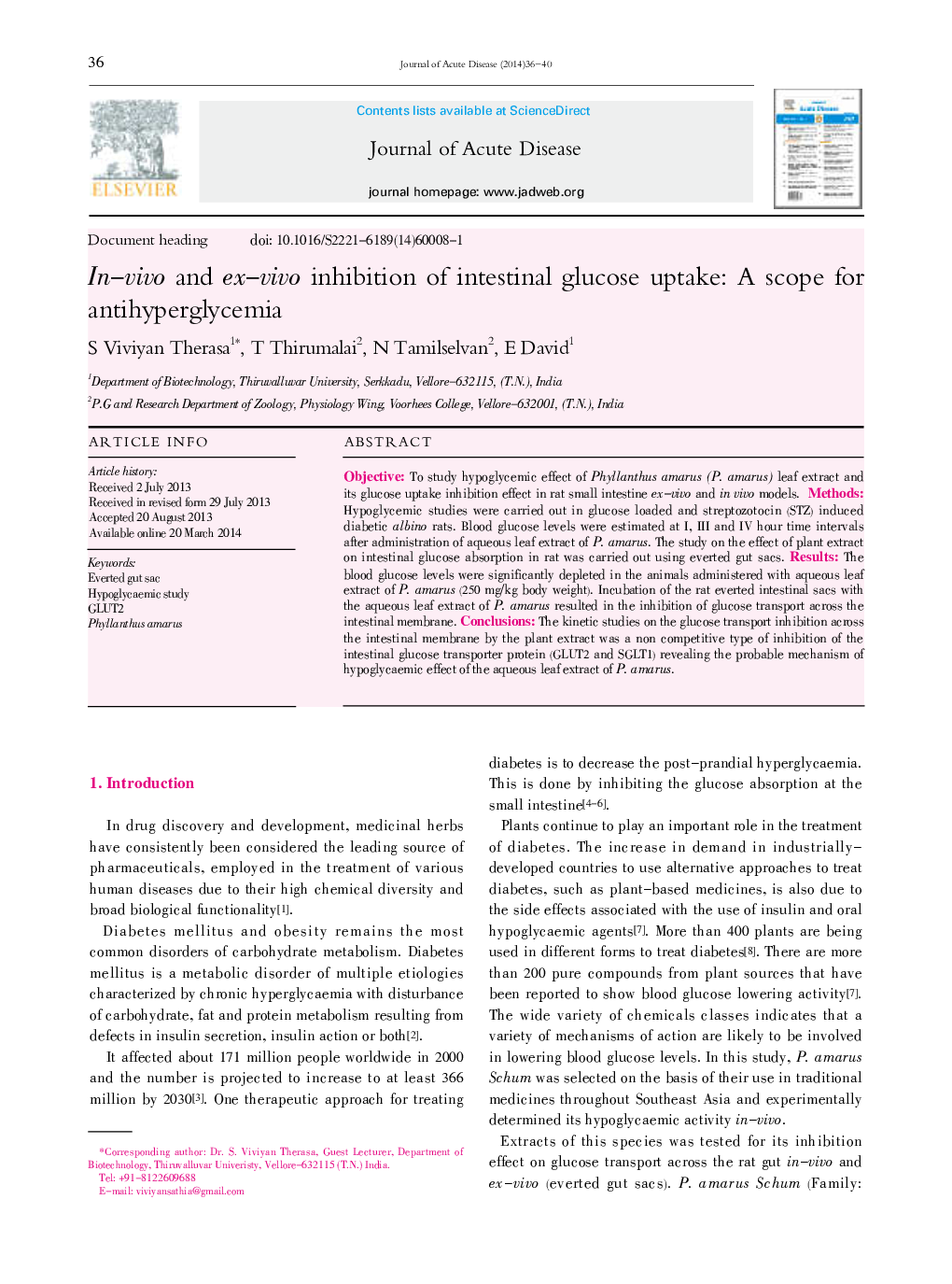 In-vivo and ex-vivo inhibition of intestinal glucose uptake: A scope for antihyperglycemia 