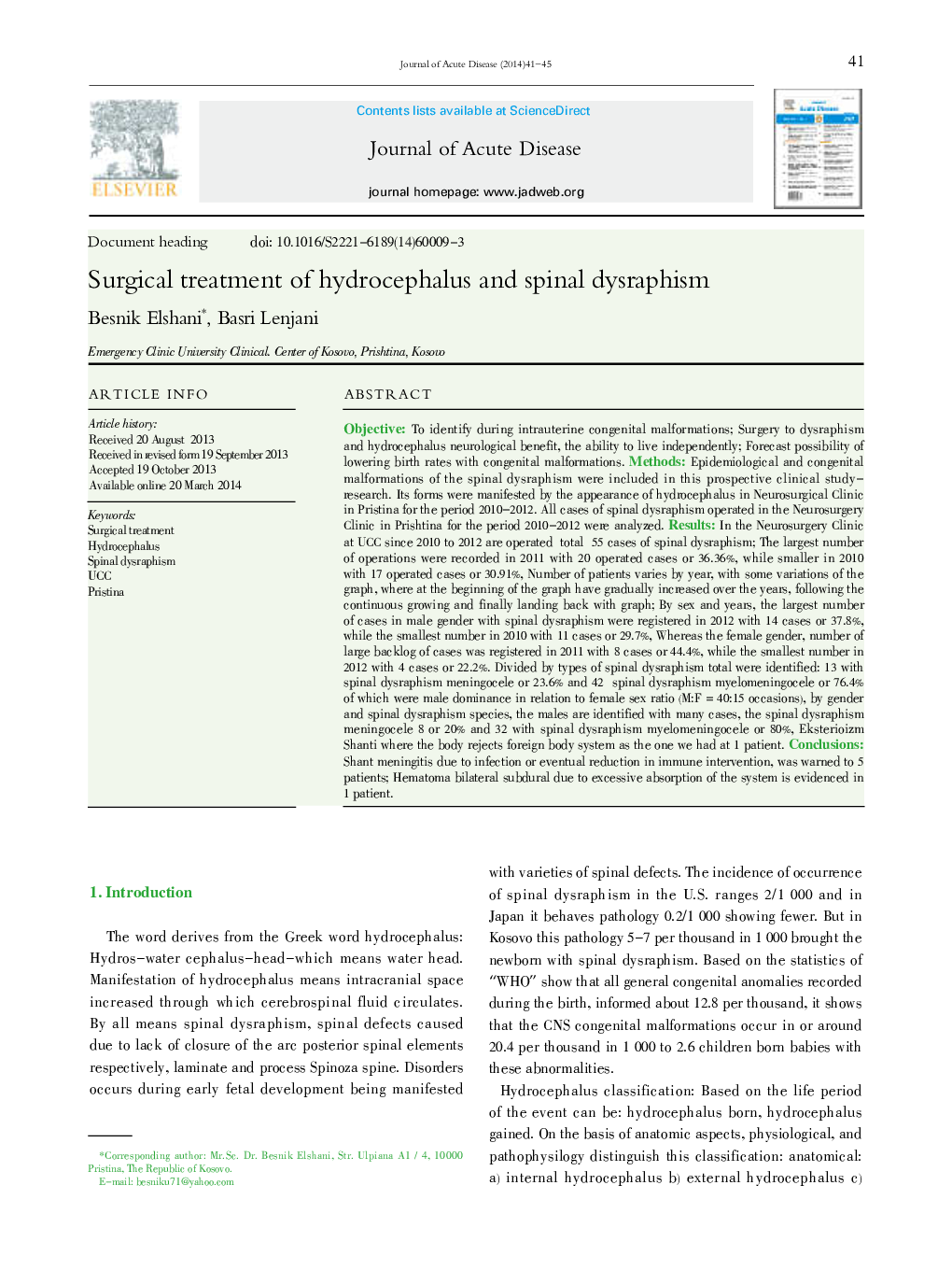 Surgical treatment of hydrocephalus and spinal dysraphism 