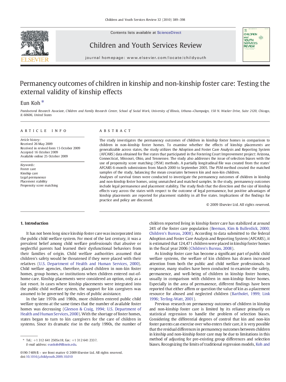 Permanency outcomes of children in kinship and non-kinship foster care: Testing the external validity of kinship effects