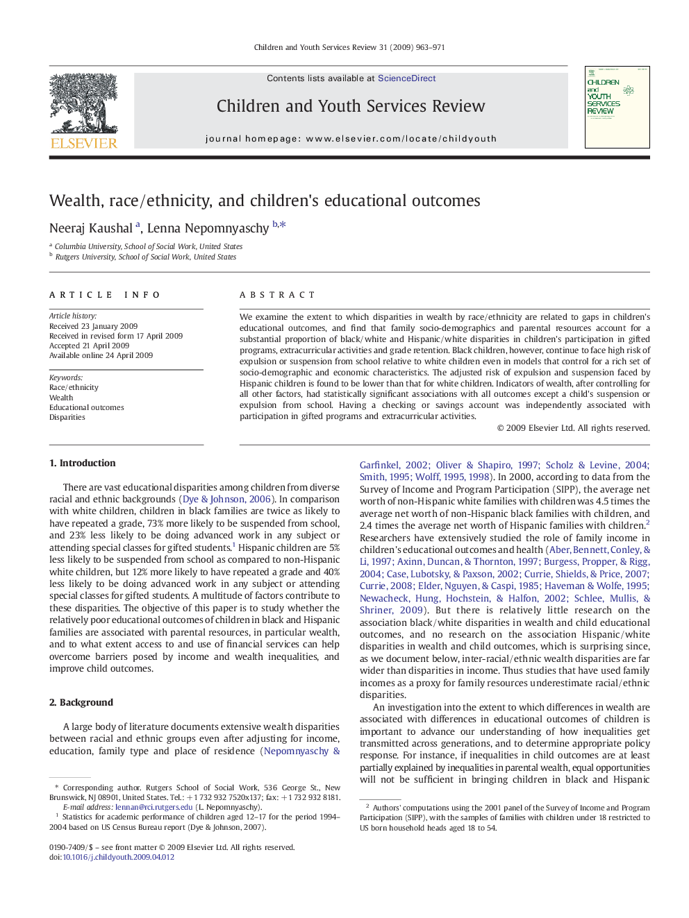 Wealth, race/ethnicity, and children's educational outcomes