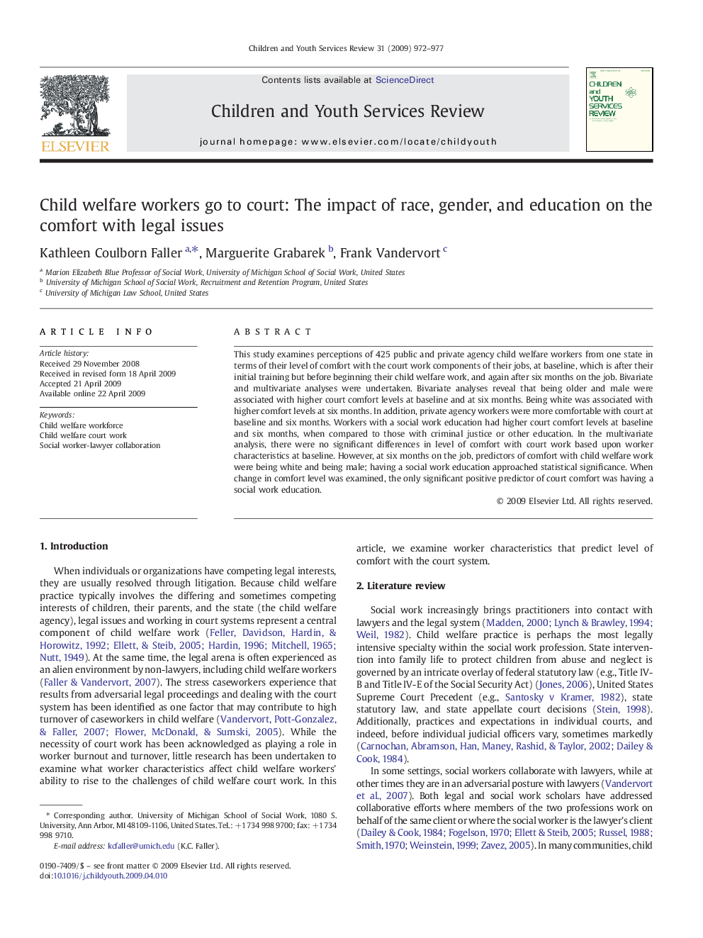 Child welfare workers go to court: The impact of race, gender, and education on the comfort with legal issues