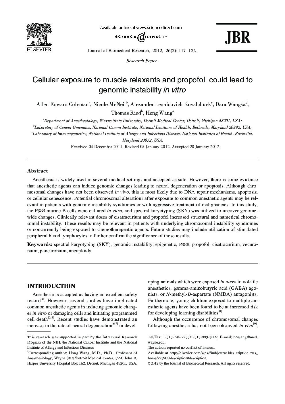 Cellular exposure to muscle relaxants and propofol could lead to genomic instability in vitro 