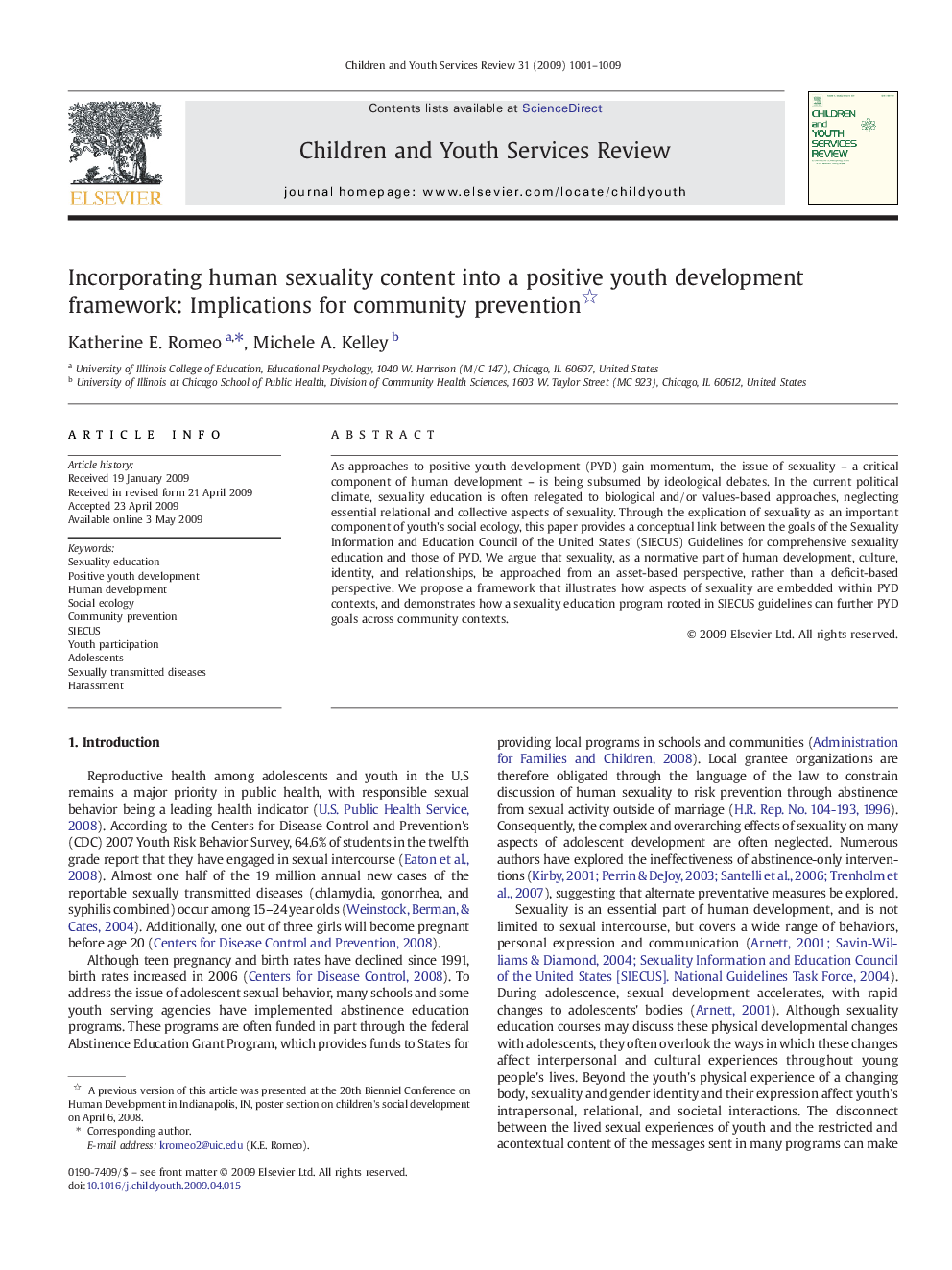 Incorporating human sexuality content into a positive youth development framework: Implications for community prevention 