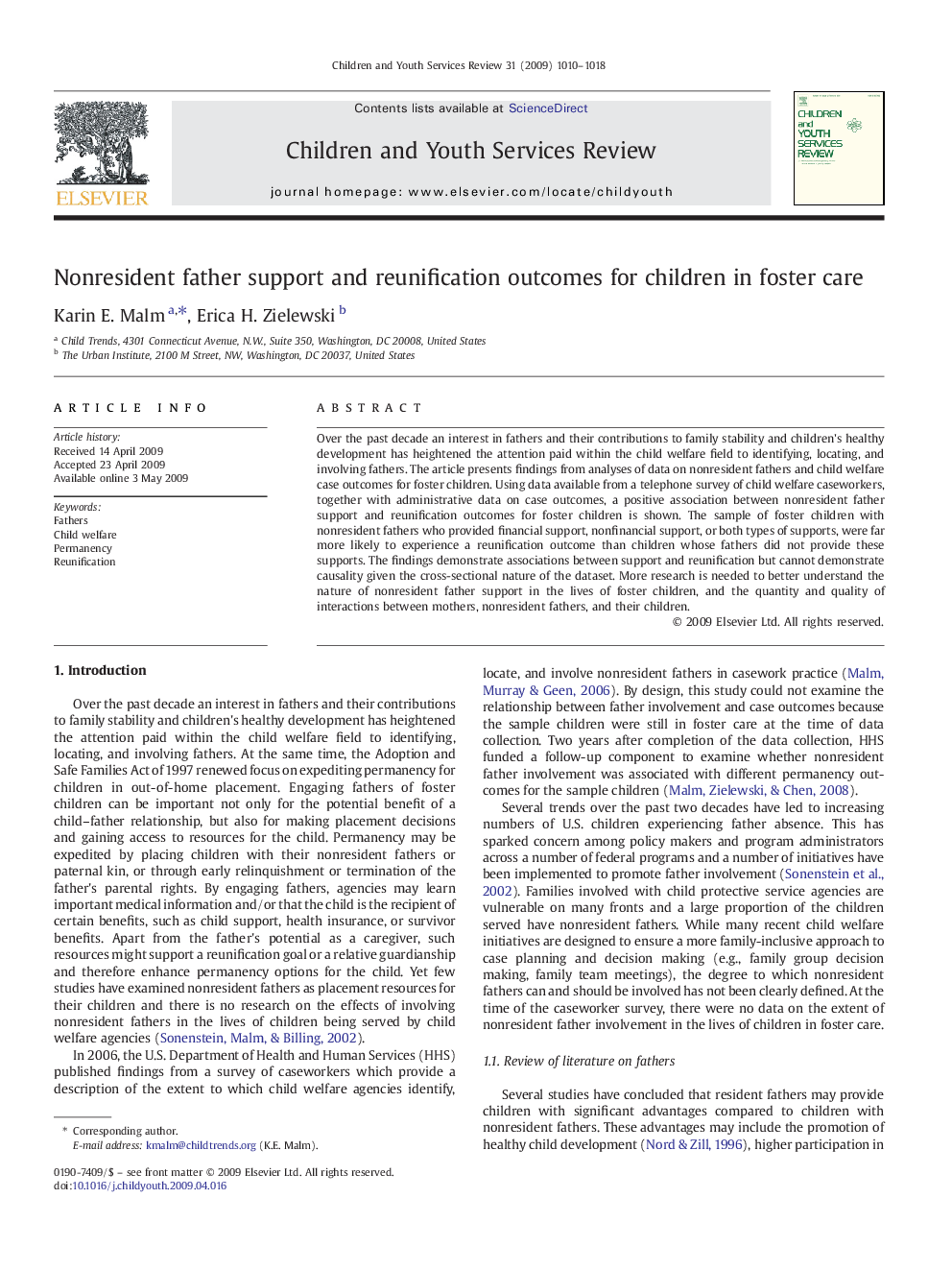 Nonresident father support and reunification outcomes for children in foster care