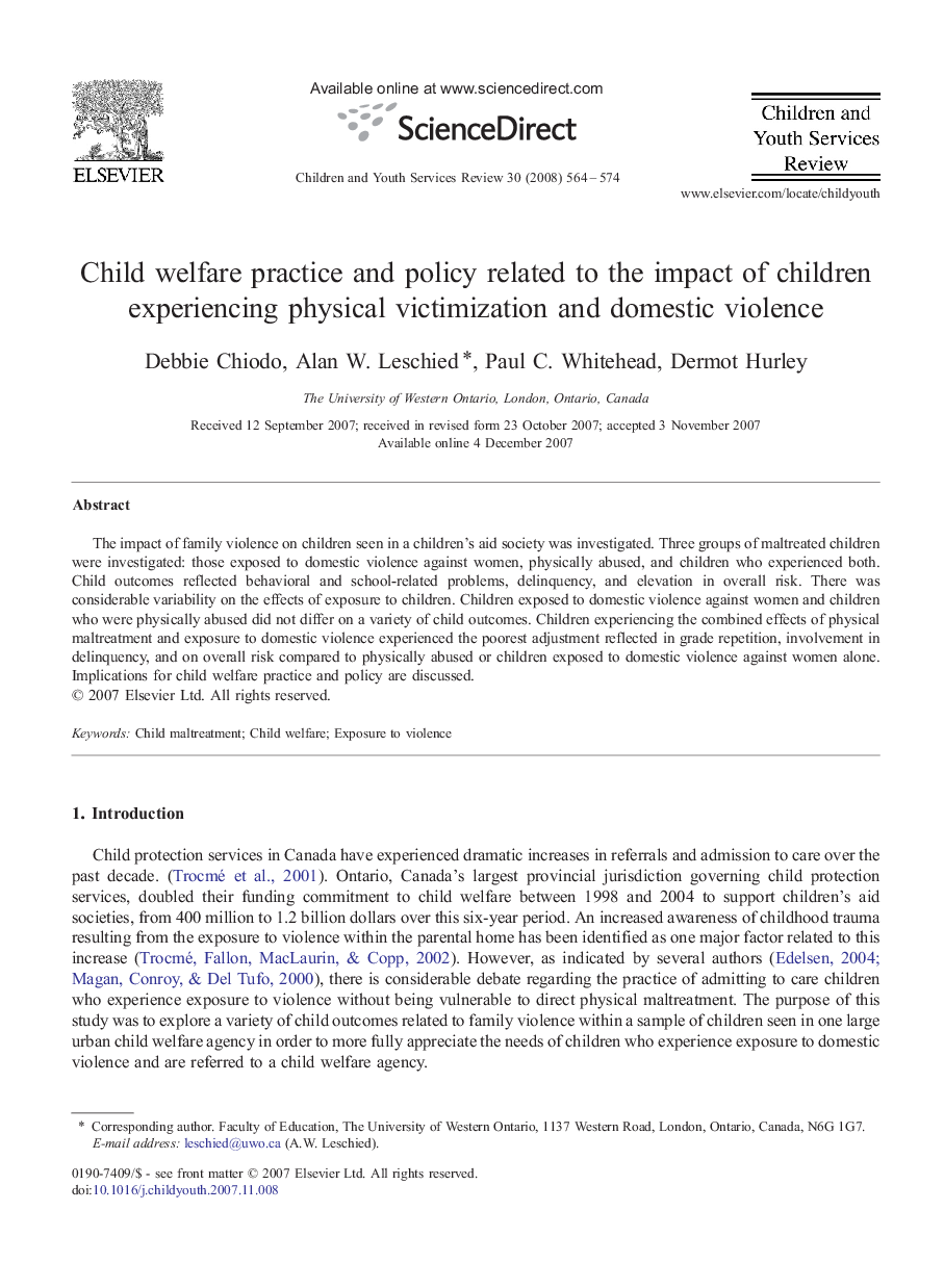 Child welfare practice and policy related to the impact of children experiencing physical victimization and domestic violence