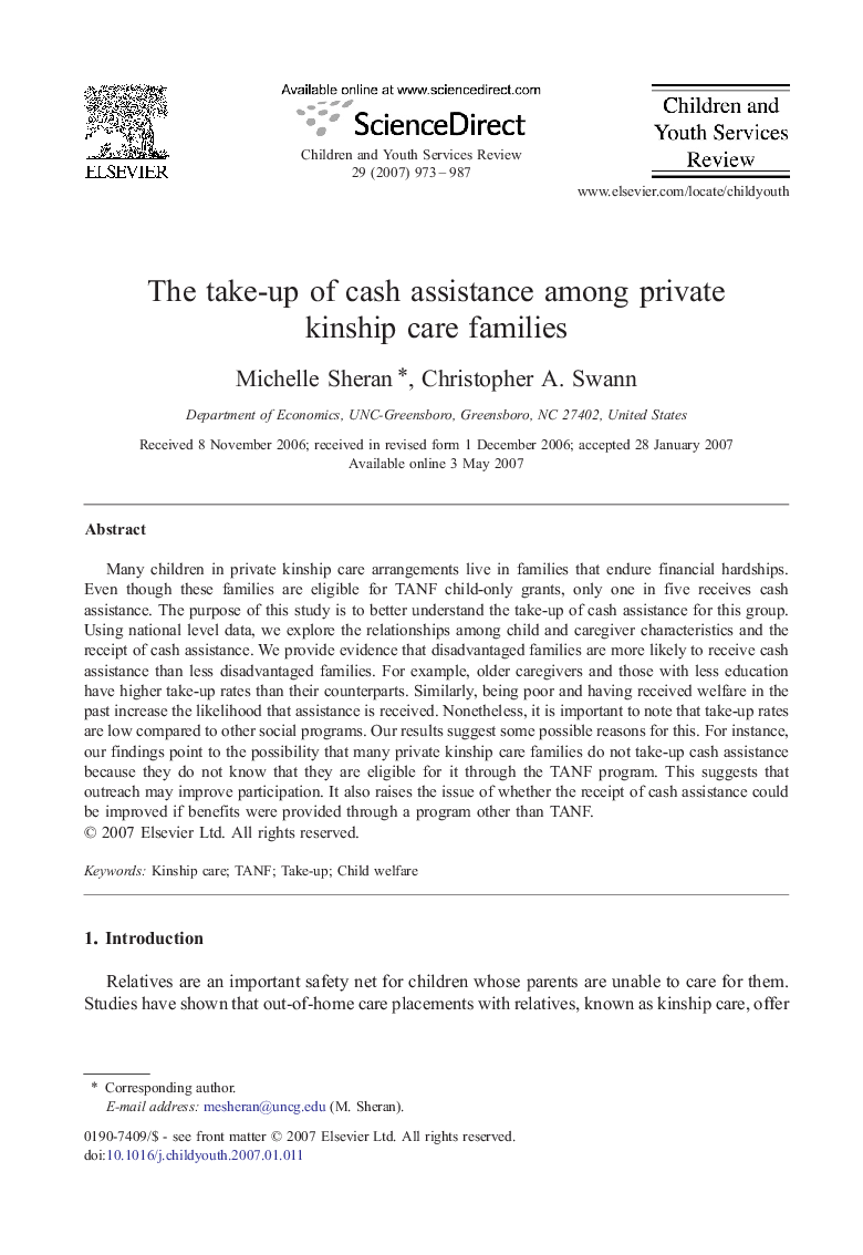 The take-up of cash assistance among private kinship care families