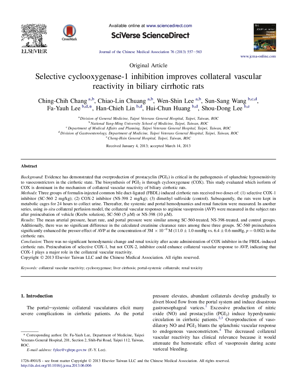 Selective cyclooxygenase-1 inhibition improves collateral vascular reactivity in biliary cirrhotic rats