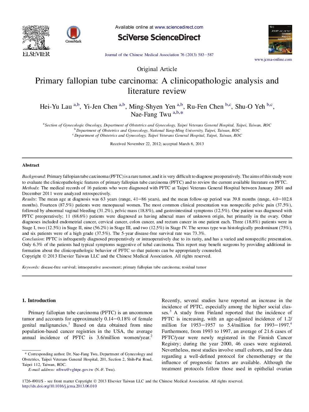 Primary fallopian tube carcinoma: A clinicopathologic analysis and literature review