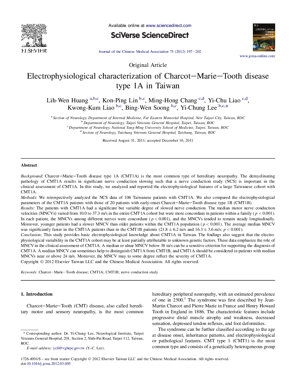 Electrophysiological characterization of Charcot–Marie–Tooth disease type 1A in Taiwan