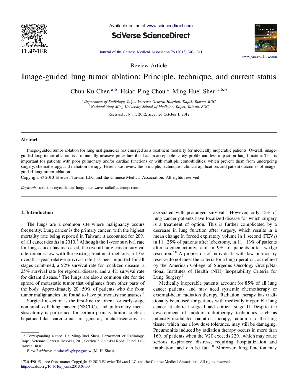 Image-guided lung tumor ablation: Principle, technique, and current status