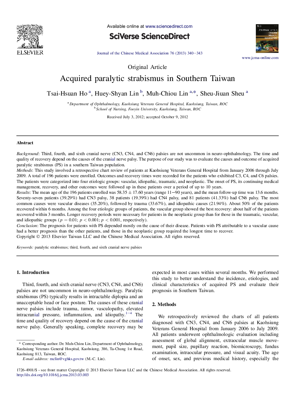 Acquired paralytic strabismus in Southern Taiwan