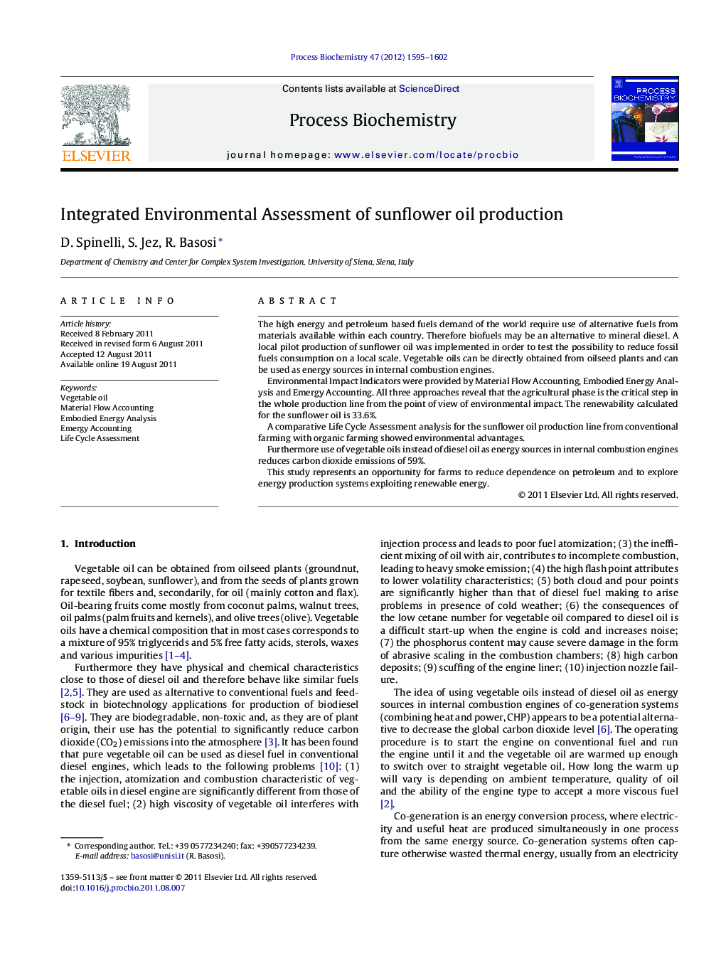 Integrated Environmental Assessment of sunflower oil production