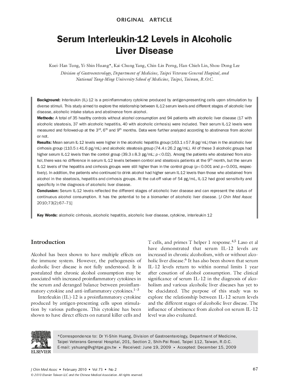 Serum Interleukin-12 Levels in Alcoholic Liver Disease