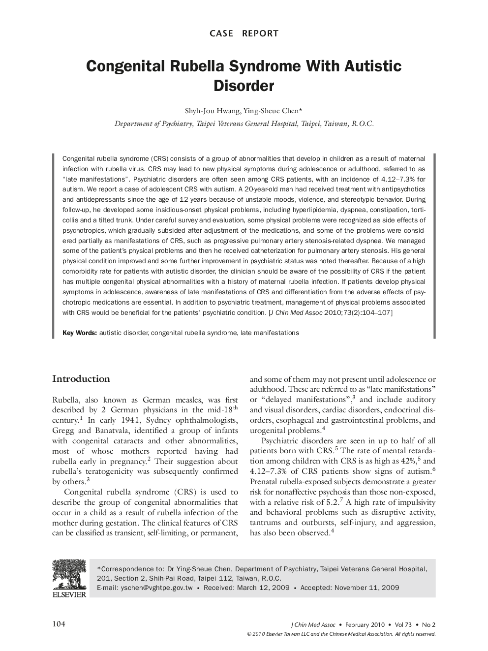 Congenital Rubella Syndrome With Autistic Disorder