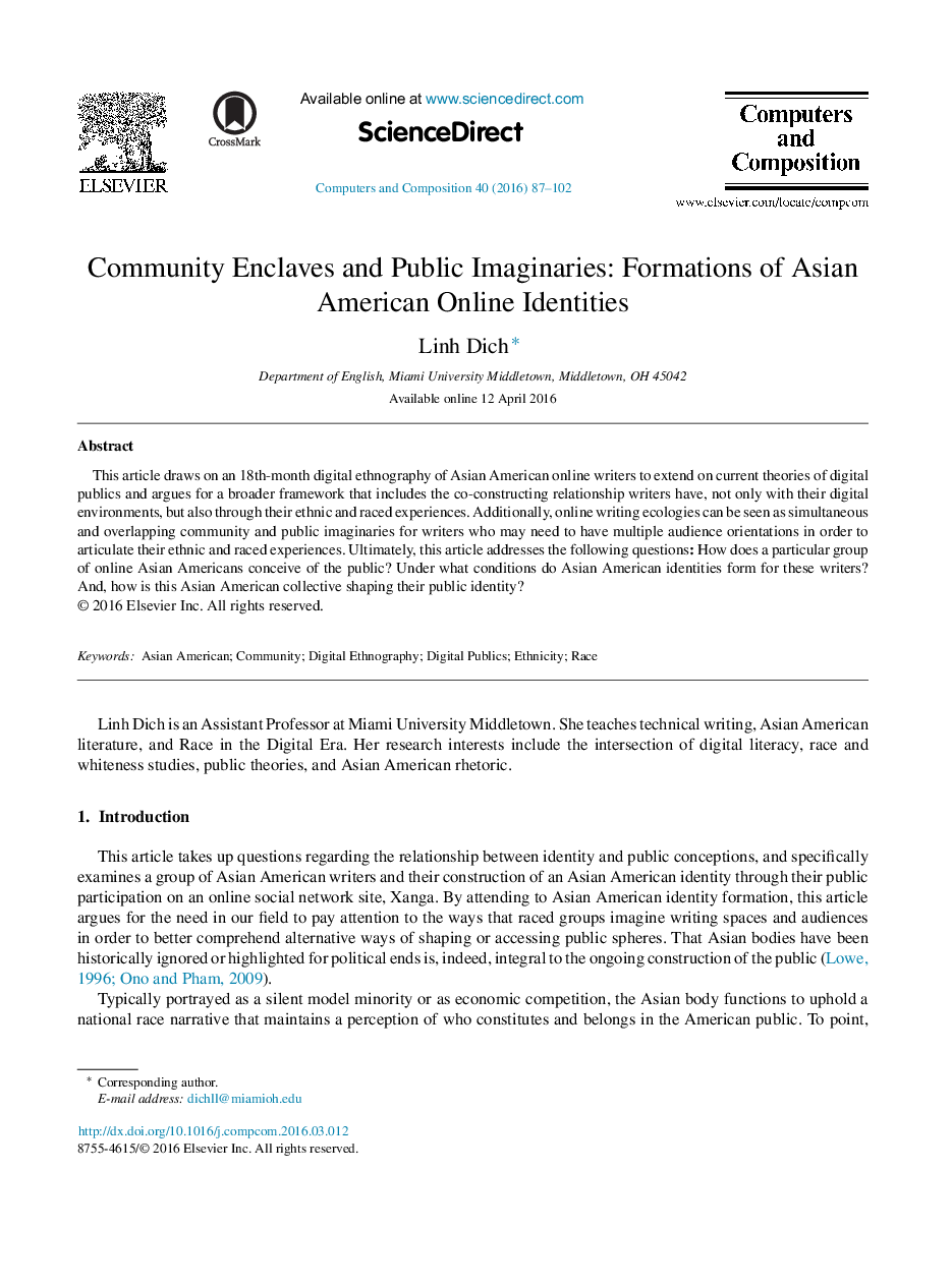 Community Enclaves and Public Imaginaries: Formations of Asian American Online Identities