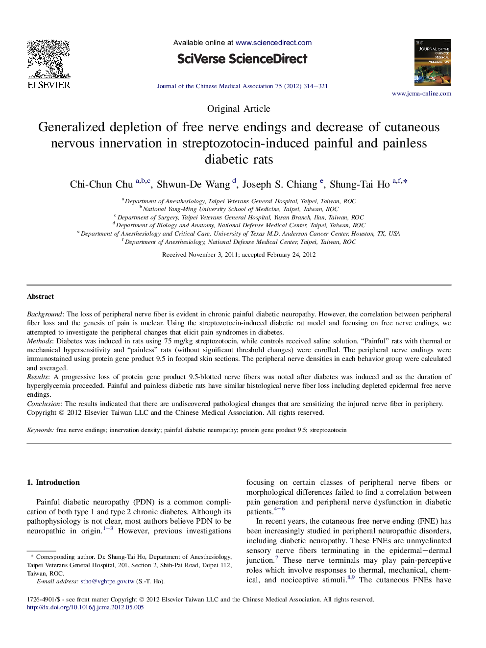 Generalized depletion of free nerve endings and decrease of cutaneous nervous innervation in streptozotocin-induced painful and painless diabetic rats