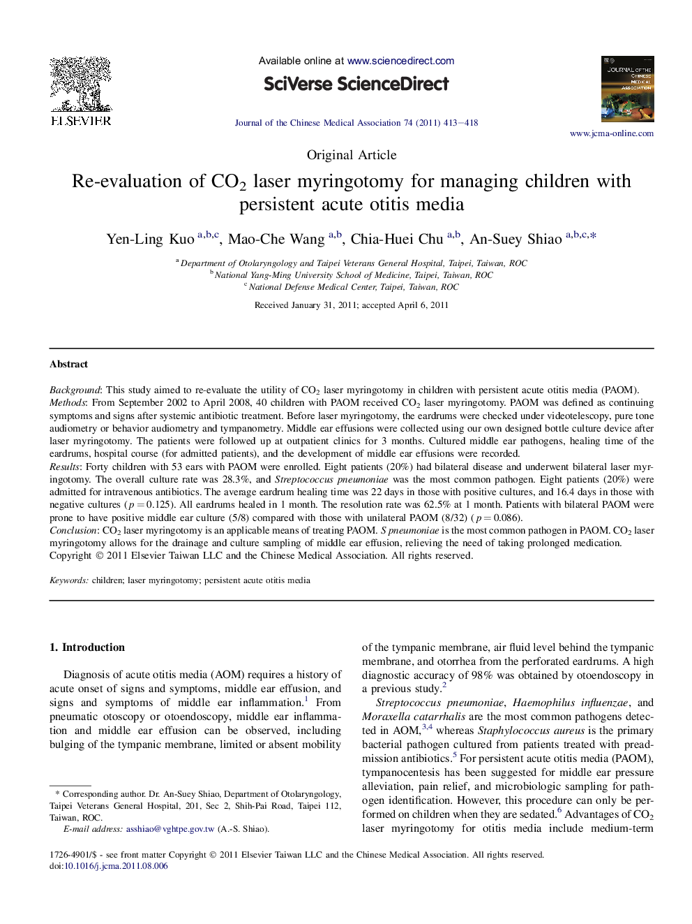 Re-evaluation of CO2 laser myringotomy for managing children with persistent acute otitis media