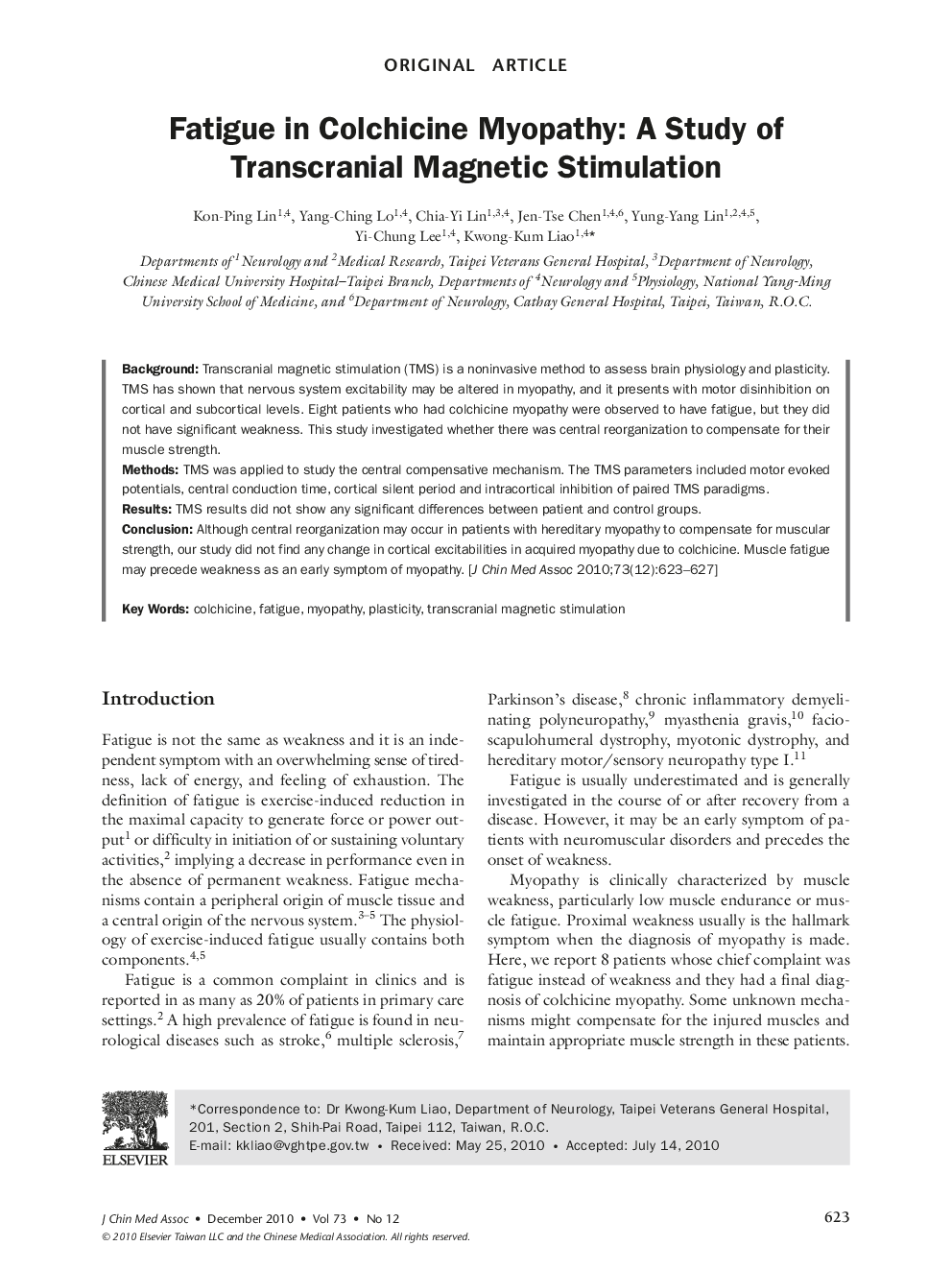 Fatigue in Colchicine Myopathy: A Study of Transcranial Magnetic Stimulation